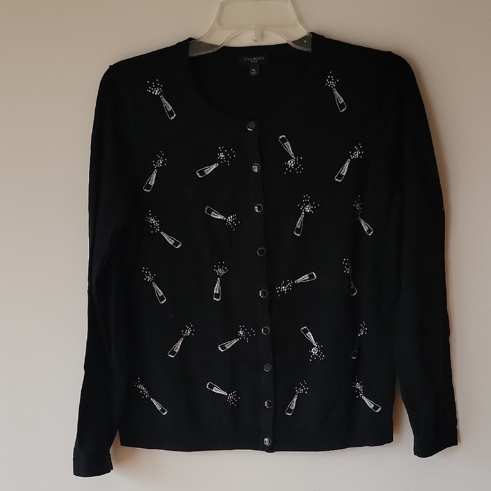 Talbots Black Cardigan with Embellishments